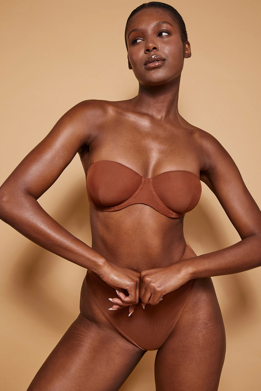 Soft Mesh Strapless Bra in Chestnut - Size:S